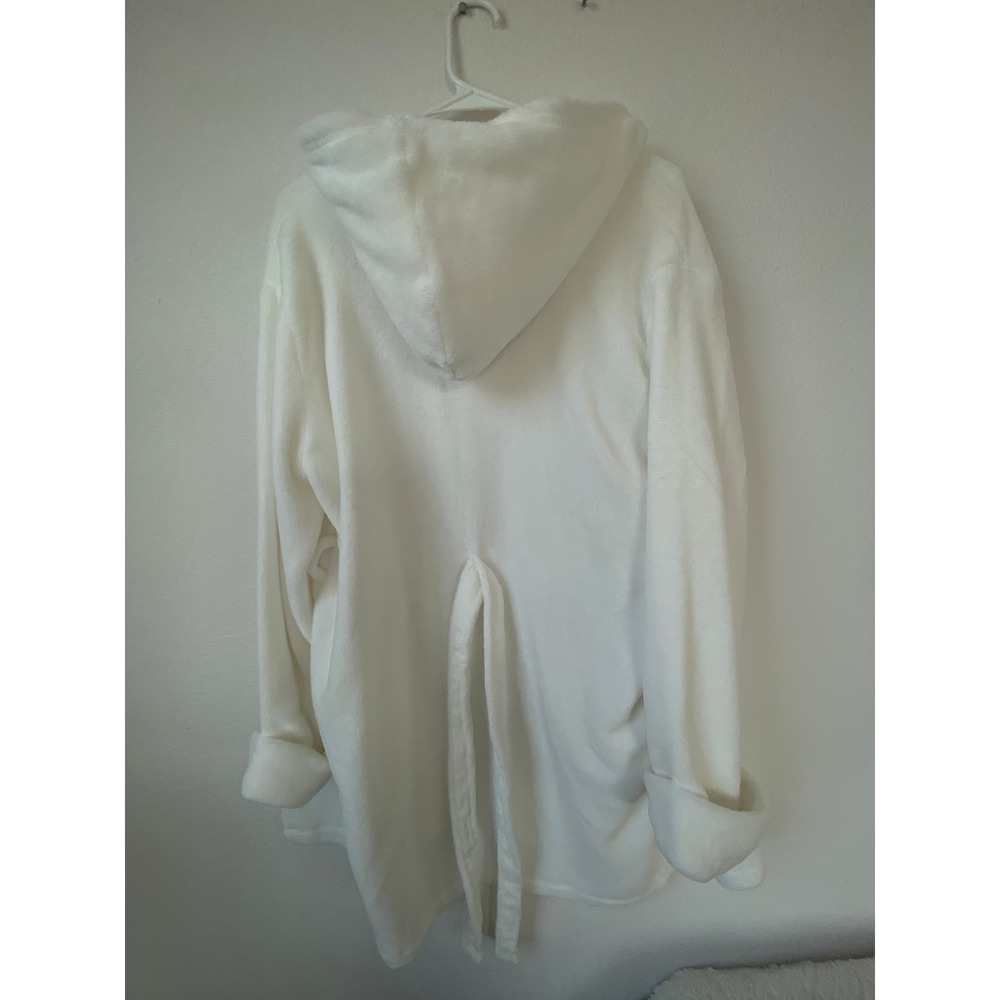 Gap Kids White Fleece Hooded Bathrobe Size 14 Recycled Polyester Tie Waist Robe - Picture 10 of 16
